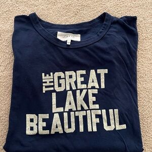 THE GREAT. Dark Blue Tee with White Print Size 3 Large